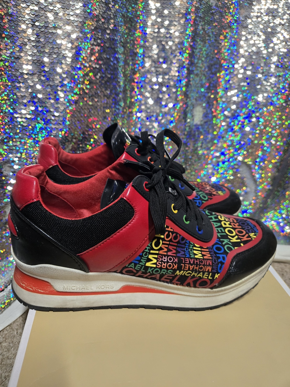 Michael Kors Kids' Red Multi Logo Sneakers